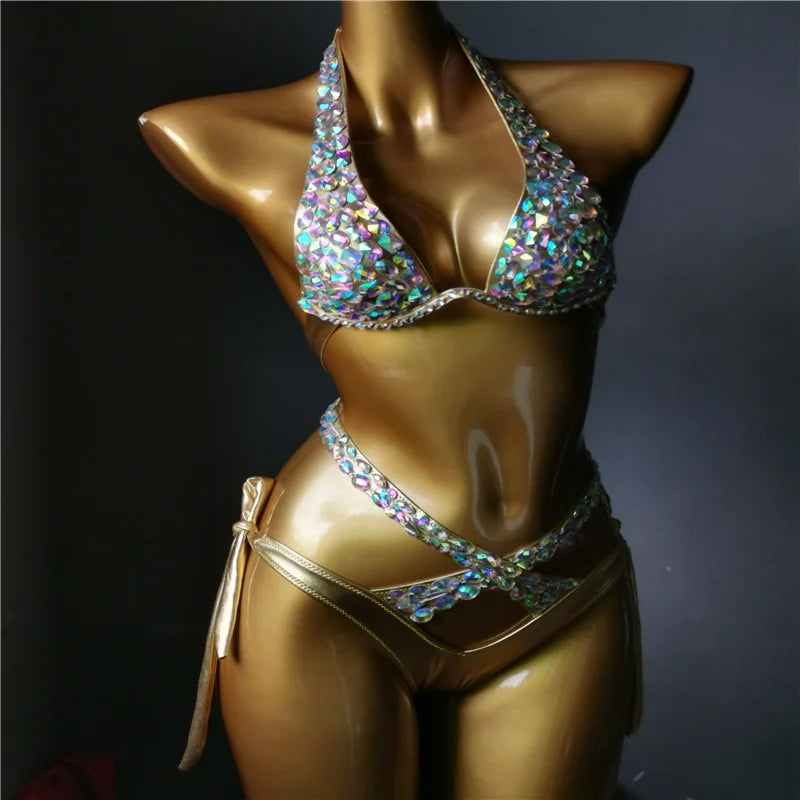 2021 venus vacation crystal bikini set diamond swimwear rhinestone bathing suit bling stones swimsuit beachwear