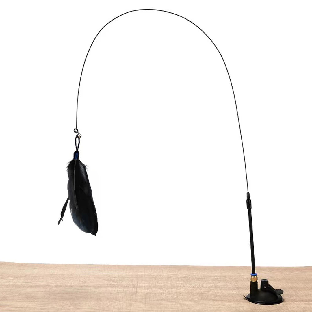 Cat Feather Bell Toy with Suction Cup Base 1 Teaser Wand 3 Replacement Feather Heads Interactive Cat Toy for All Cats