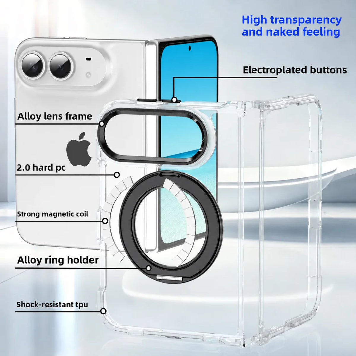 Kickstand Holder Clear Cell Phone Case for Iphone Duo 18 Fold 18fold Transparent Mobile Phone Bag Covers