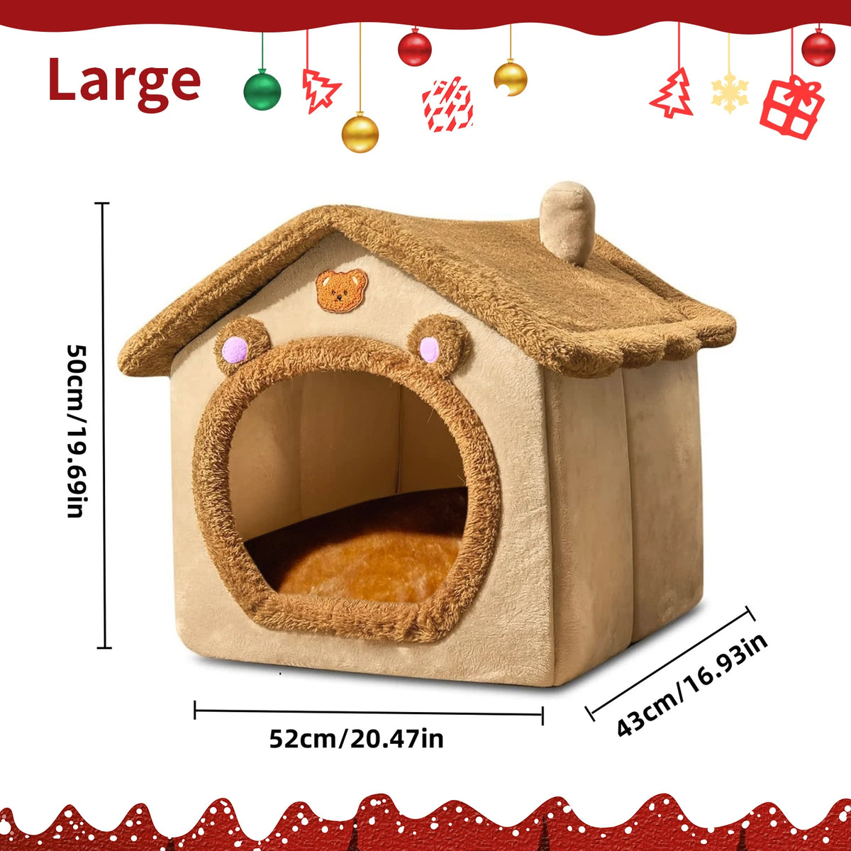 Pet Bed for Cats and Dogs - Cozy Indoor Pet Shelter with Soft Cushion, Stylish Design, Durable and Easy to Clean Winter
