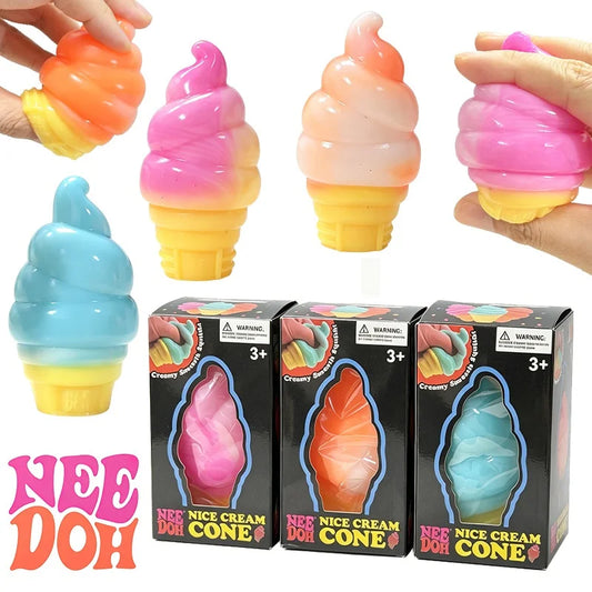 Needoh Nice Cream Cone Creamy Non-toxic Squeeze Ball Anti Stress Relief Pocket Mood Calm ADHD Sensory Vent Squishy Fidget Toy