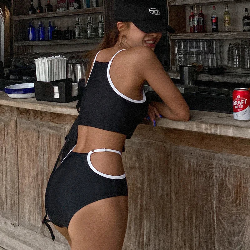 2025 New High Waist Bikini Women's Slimming Thermal Beach Vacation Beach Resort Separate Swimsuit Casual Surfing Suit