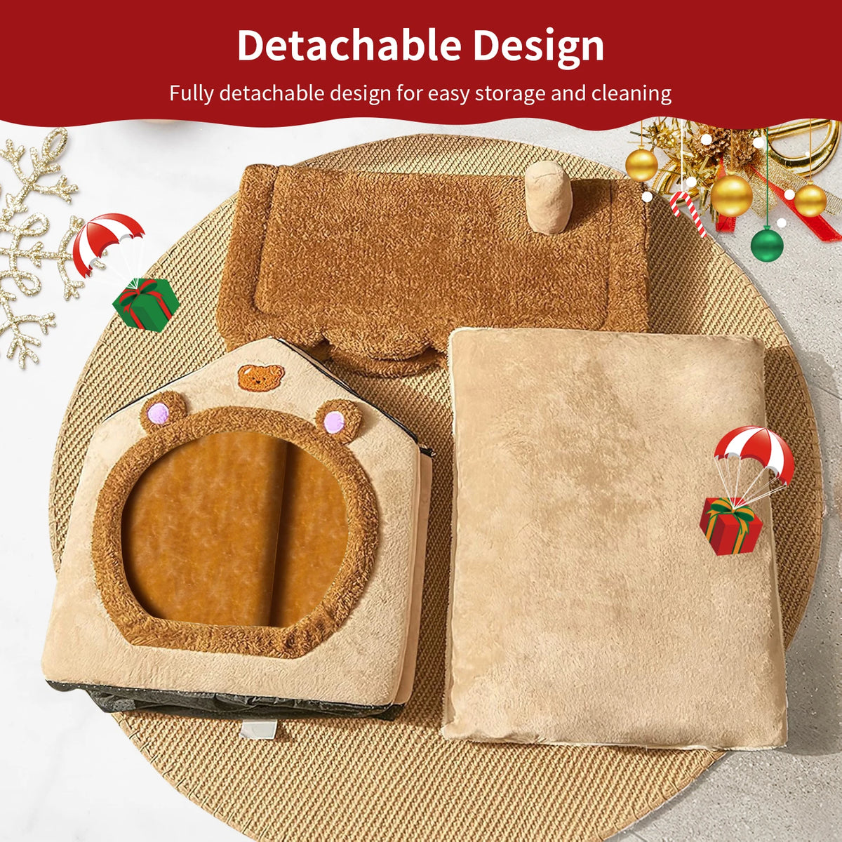 Pet Bed for Cats and Dogs - Cozy Indoor Pet Shelter with Soft Cushion, Stylish Design, Durable and Easy to Clean Winter