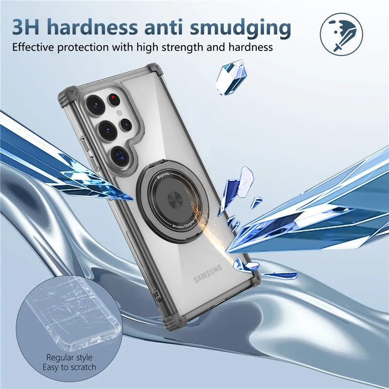 Rotating Magnetic Bracket Case For Samsung Galaxy S26 Ultra S26 Plus S26 Ring Stand Holder Transparent For Magsafe Cover