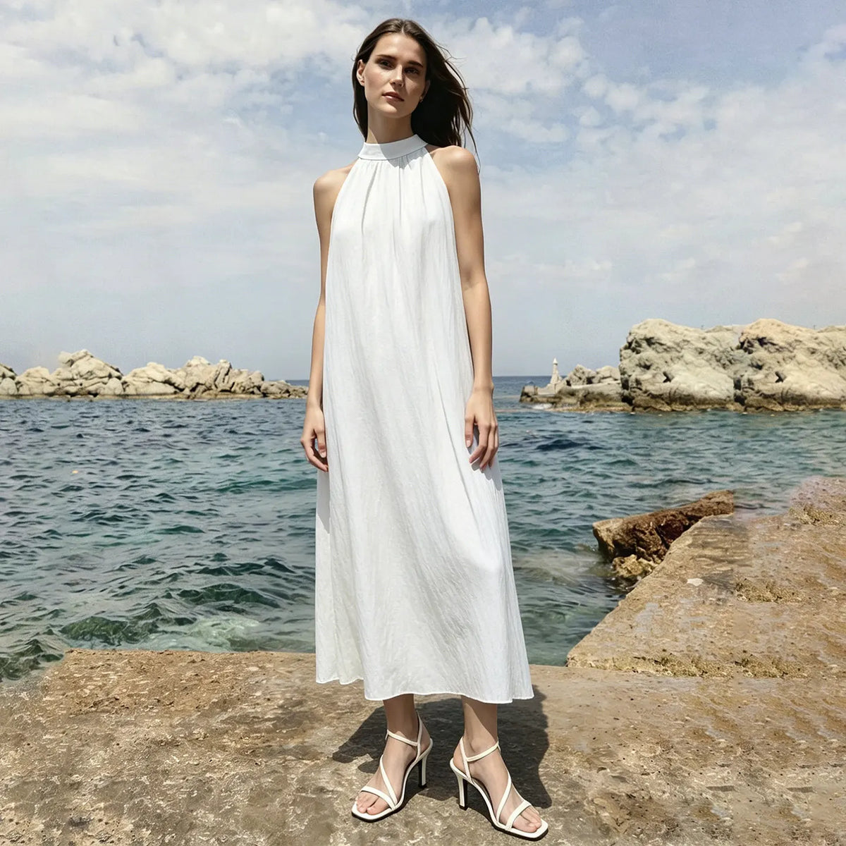 Amii Sleeveless Women's Dress 2026 Summer New Back Button Lapel Collar Loose Fit Casual A-Line Long Dress For Women 12642137