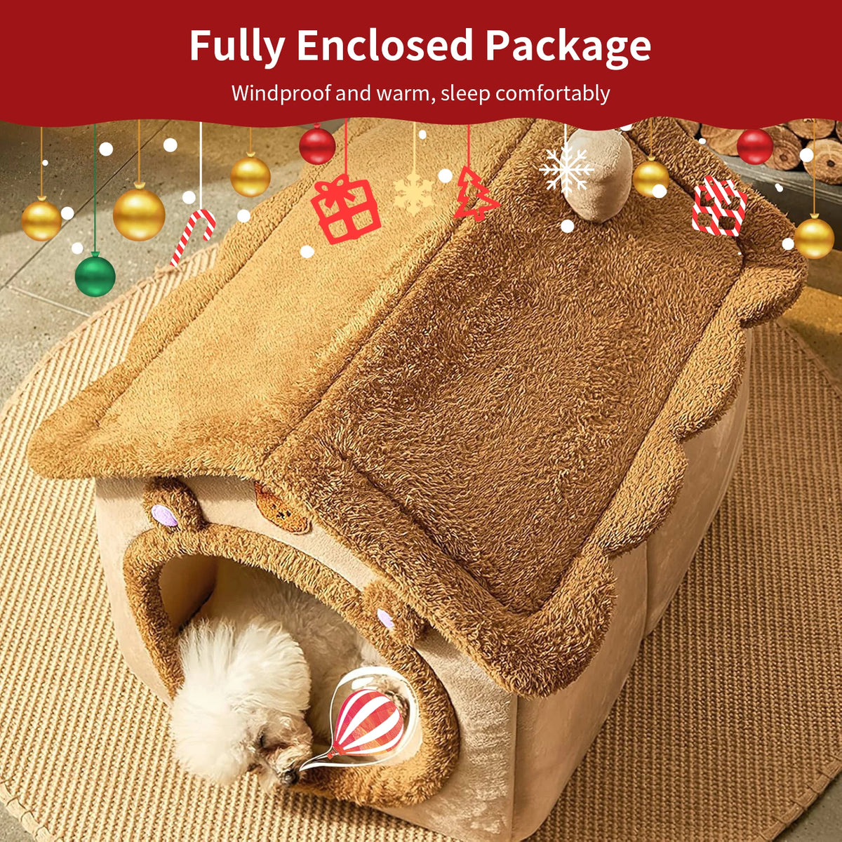 Pet Bed for Cats and Dogs - Cozy Indoor Pet Shelter with Soft Cushion, Stylish Design, Durable and Easy to Clean Winter