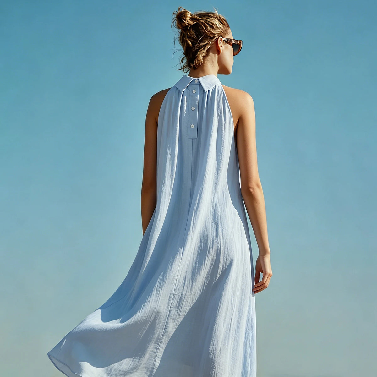 Amii Sleeveless Women's Dress 2026 Summer New Back Button Lapel Collar Loose Fit Casual A-Line Long Dress For Women 12642137