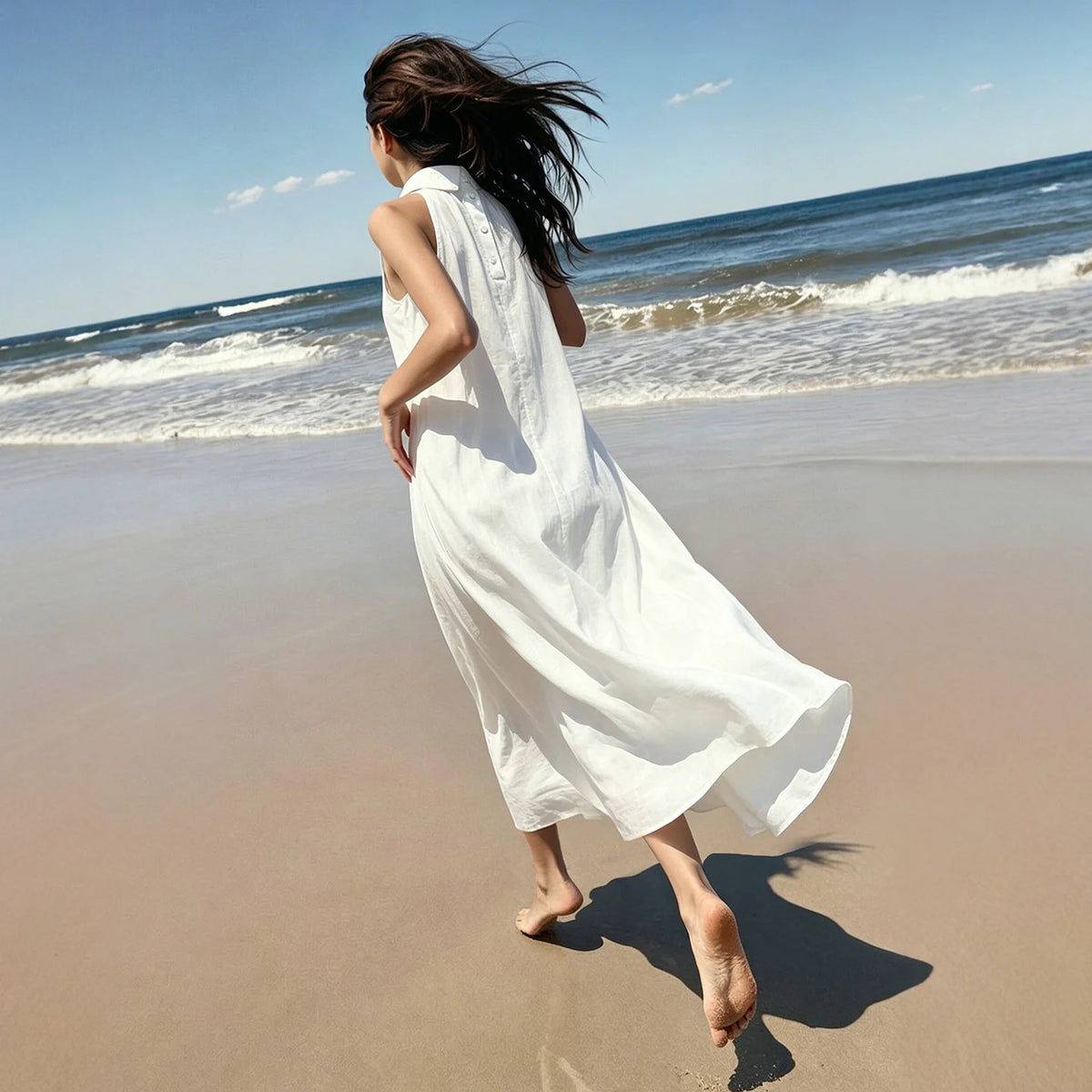 Amii Sleeveless Women's Dress 2026 Summer New Back Button Lapel Collar Loose Fit Casual A-Line Long Dress For Women 12642137