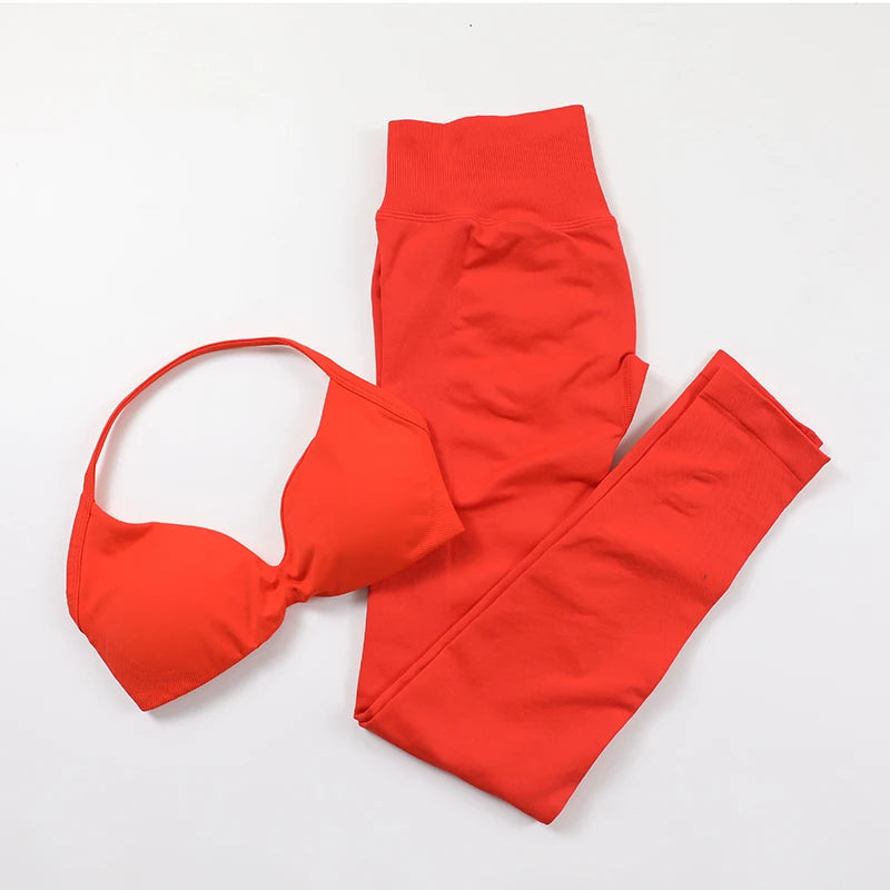 Yoga Strappy Bra Leggings Gym Set Women's Seamless High Elastic Gym Bra Vest Buttock Lift Shorts Set Daily Exercise Sports Set
