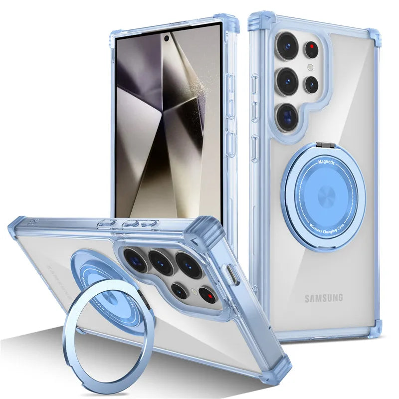 Rotating Magnetic Bracket Case For Samsung Galaxy S26 Ultra S26 Plus S26 Ring Stand Holder Transparent For Magsafe Cover