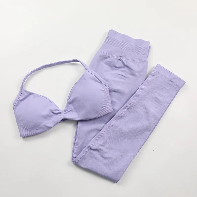 Yoga Strappy Bra Leggings Gym Set Women's Seamless High Elastic Gym Bra Vest Buttock Lift Shorts Set Daily Exercise Sports Set